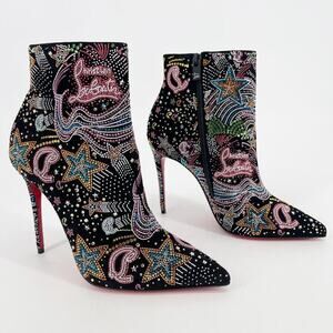 Christian Louboutin So Kate Starlight Strass Black Suede Crystal Booties EU 37.5